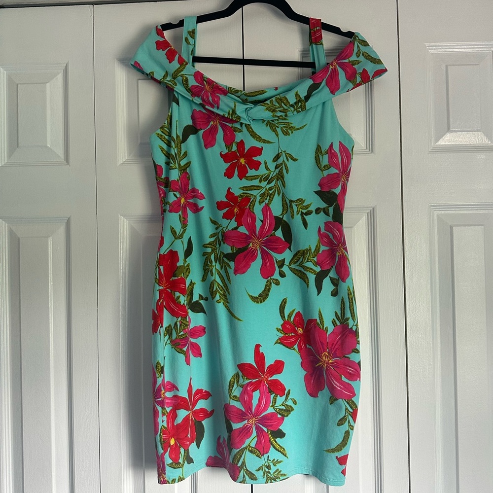 Guess Aqua and Pink Floral Mini Dress